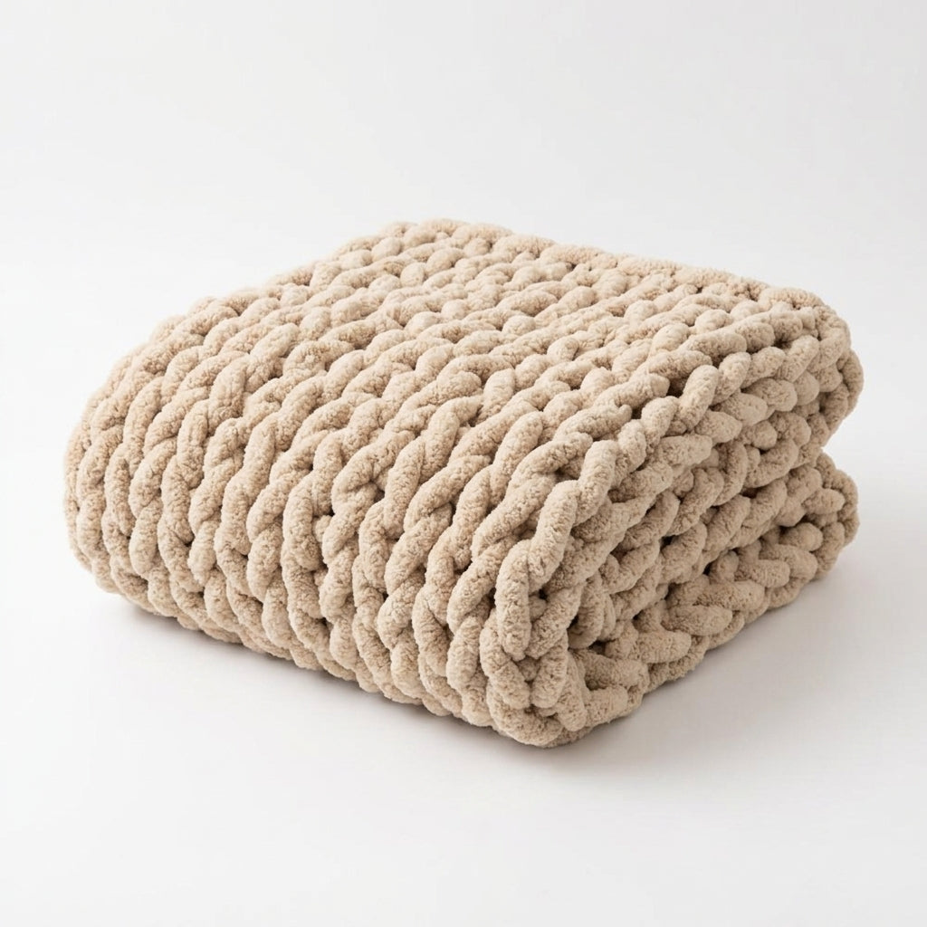 Cable Knit Throw Blanket | Chunky Knit Textured Blanket for Sofa & Bed