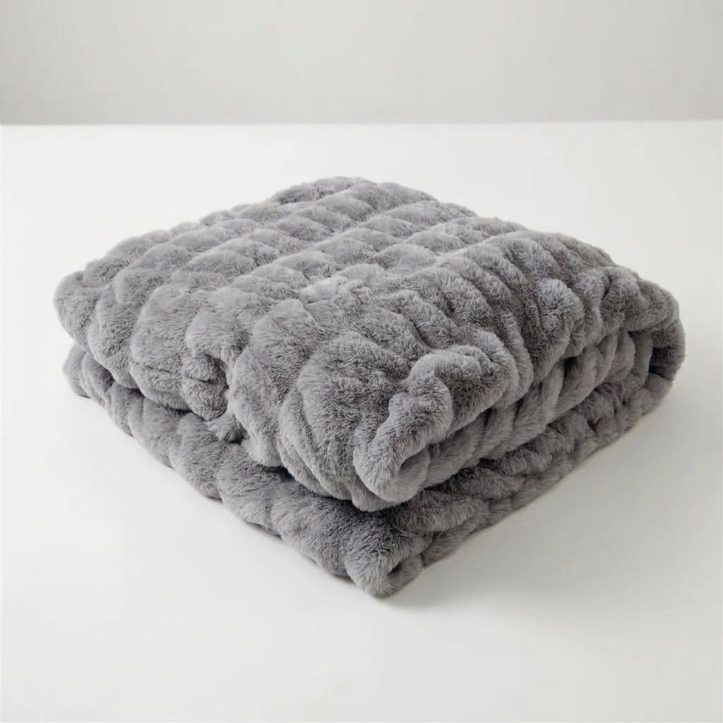 Bubble Faux Fur Throw Blanket | Soft Plush Fleece for Sofa & Bed