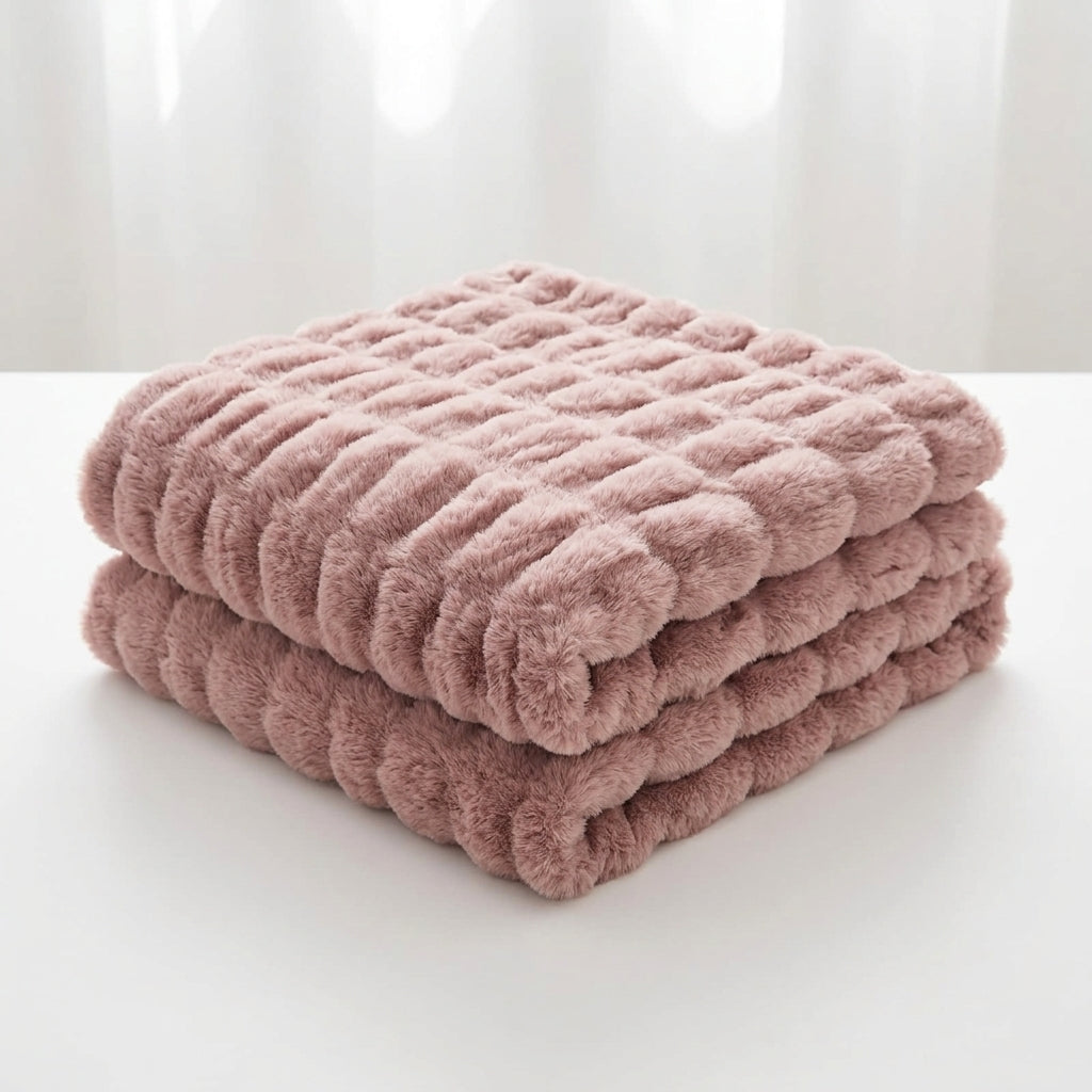 Bubble Faux Fur Throw Blanket | Soft Plush Fleece for Sofa & Bed