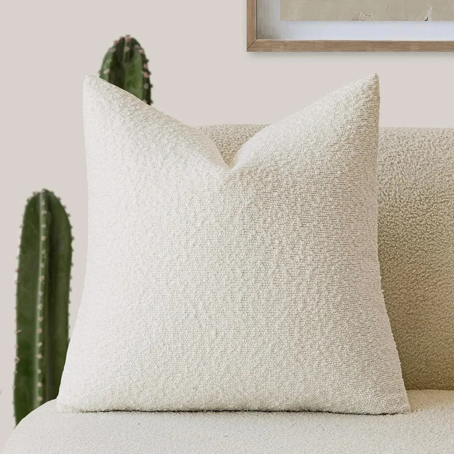 Bouclé Cushion Cover | Premium Textured Throw Cushion Cover for Sofa, Bed & Armchair | Cream Sand Caramel 50x50cm
