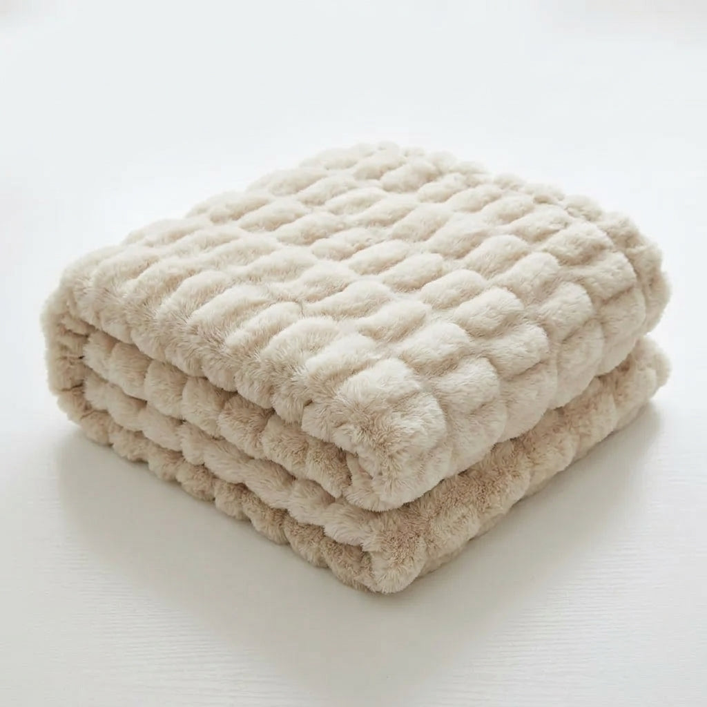 Bubble Faux Fur Throw Blanket | Soft Plush Fleece for Sofa & Bed