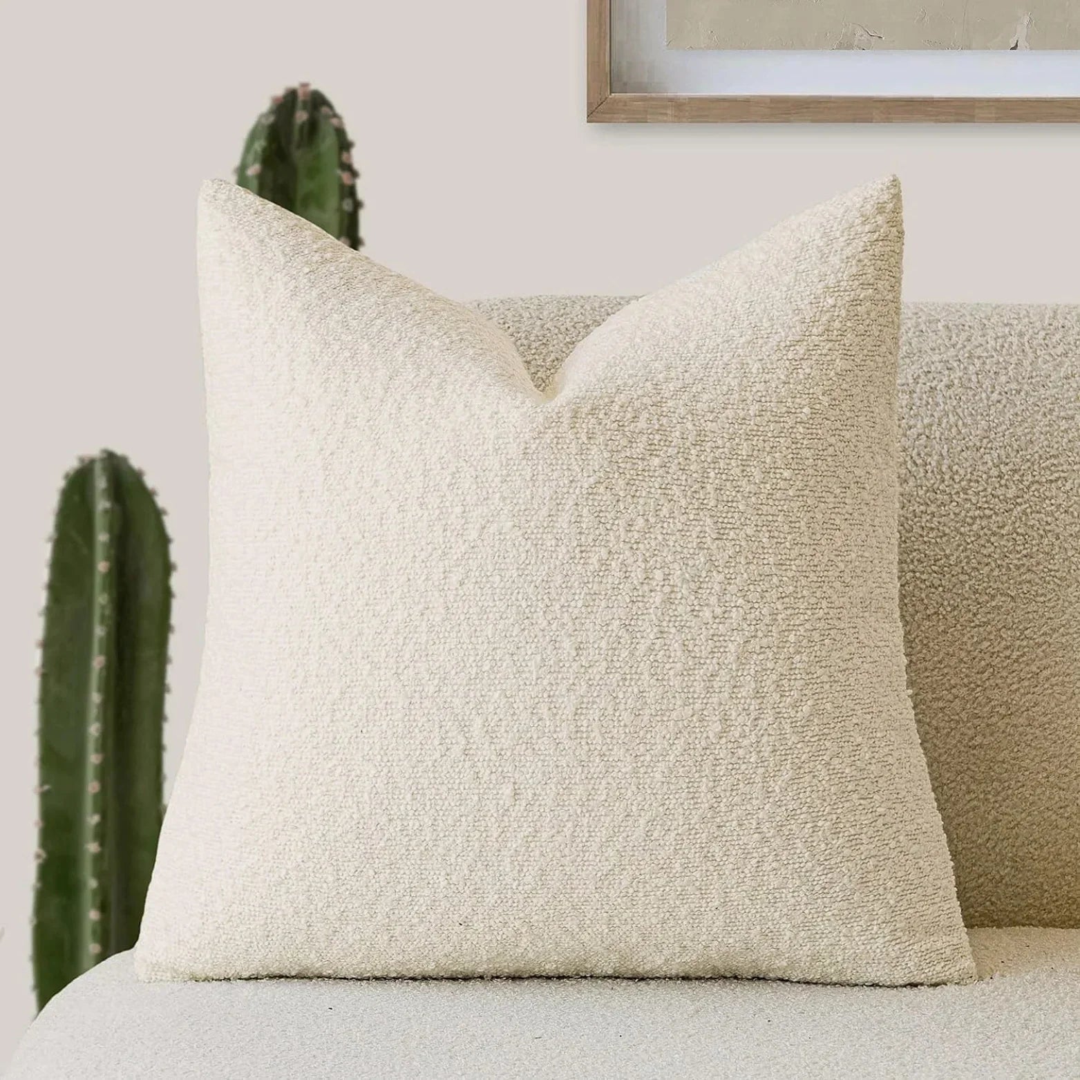 Bouclé Cushion Cover | Premium Textured Throw Cushion Cover for Sofa, Bed & Armchair | Cream Sand Caramel 50x50cm