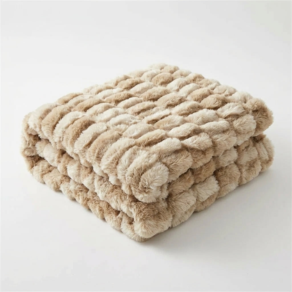 Bubble Faux Fur Throw Blanket | Soft Plush Fleece for Sofa & Bed