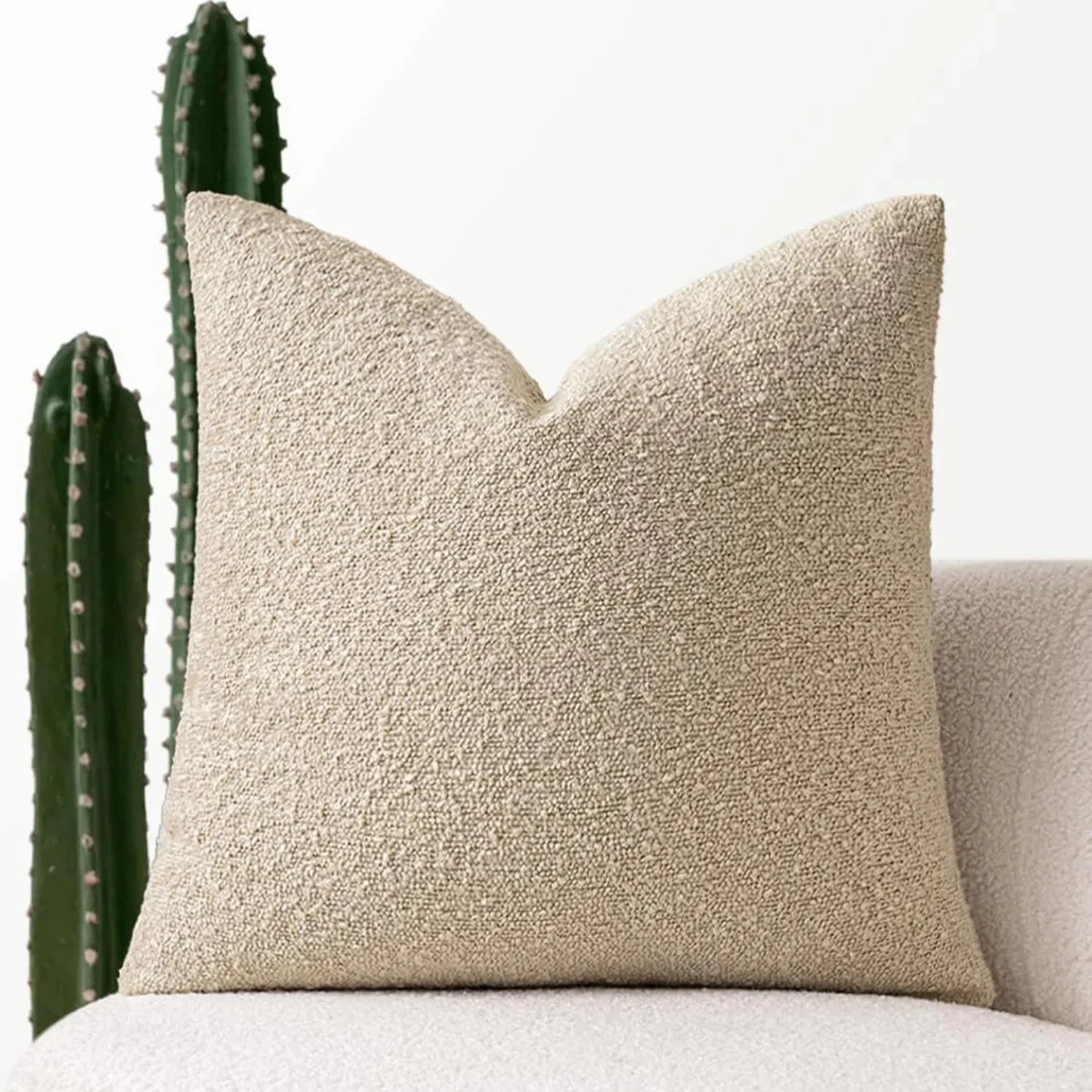 Bouclé Cushion Cover | Premium Textured Throw Cushion Cover for Sofa, Bed & Armchair | Cream Sand Caramel 50x50cm