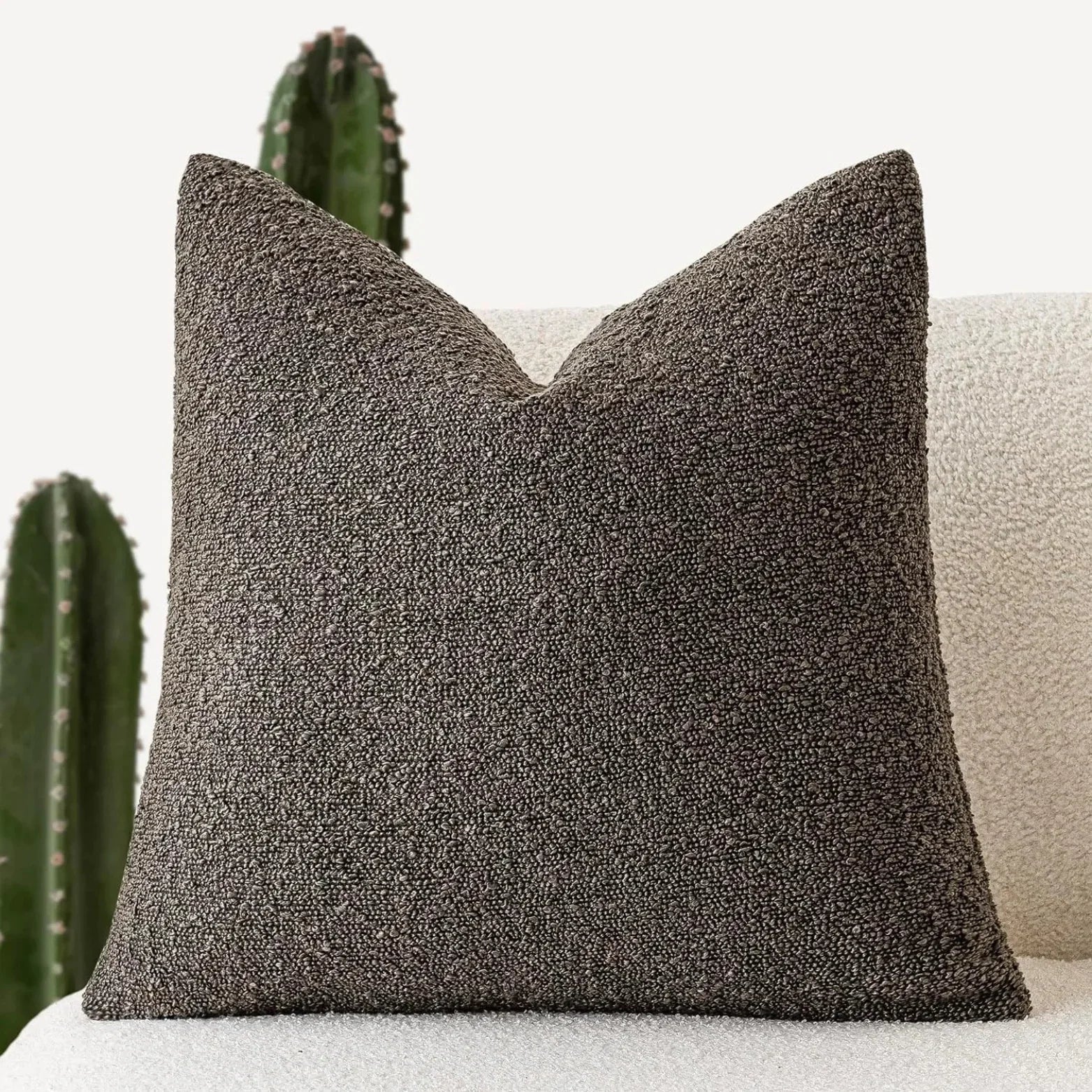 Bouclé Cushion Cover | Premium Textured Throw Cushion Cover for Sofa, Bed & Armchair | Cream Sand Caramel 50x50cm